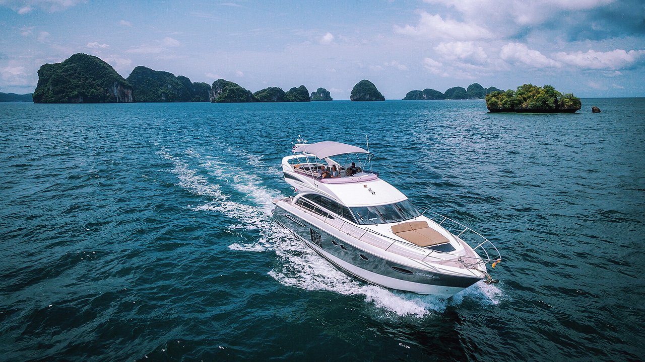 MY Mayavee 60 yacht cruising past the islands of Phang Nga Bay